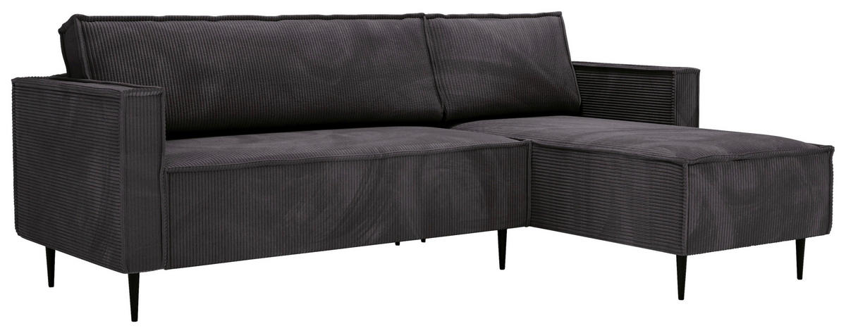 ECKSOFA in Cord Graphitfarben  - Schwarz/Graphitfarben, Design, Textil/Metall (223/151cm) - Livetastic
