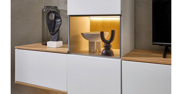 WOHNWAND  in Weiß, Eichefarben  285/215/40 cm  - Eichefarben/Schwarz, KONVENTIONELL, Glas/Holzwerkstoff (285/215/40cm) - Venda