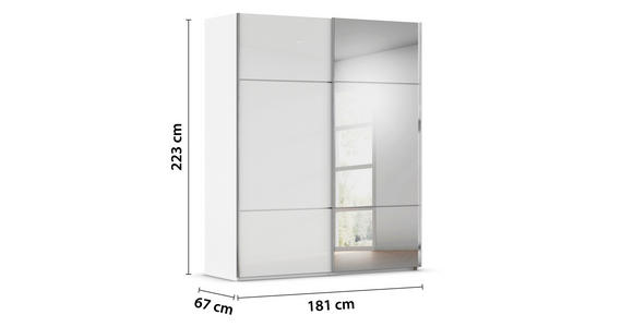 SCHWEBETÜRENSCHRANK 181/223/68 cm 2-türig Weiß - Chromfarben/Weiß, KONVENTIONELL, Glas/Holzwerkstoff (181/223/68cm) - Novel
