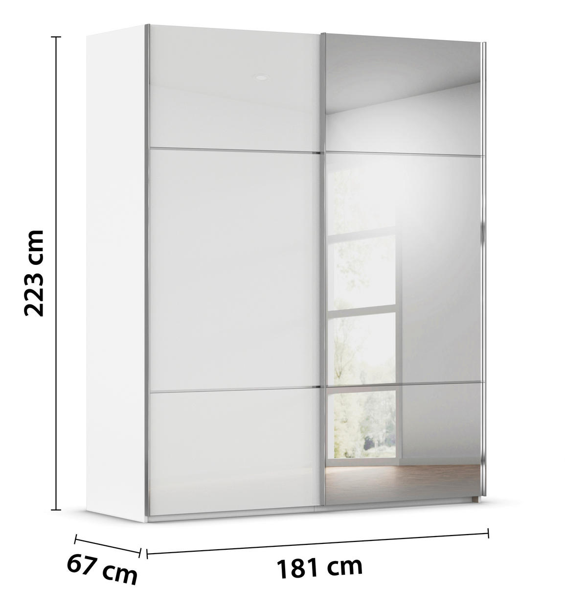 SCHWEBETÜRENSCHRANK  in Weiß  - Chromfarben/Weiß, KONVENTIONELL, Glas/Holzwerkstoff (181/223/68cm) - Novel