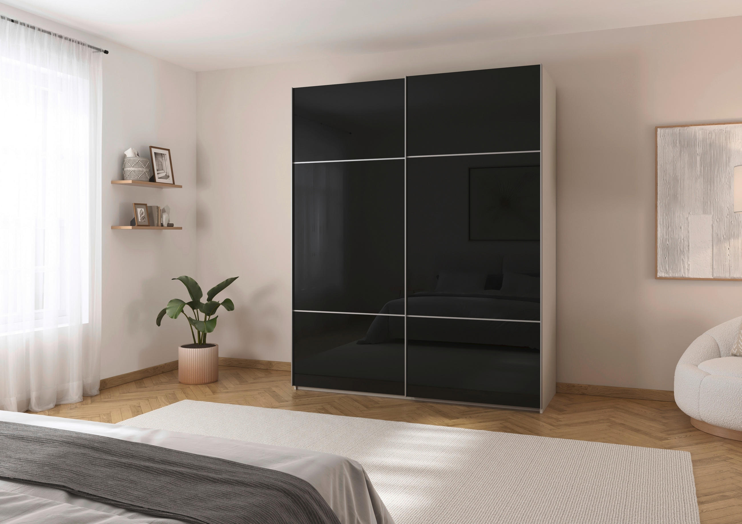 SCHWEBETÜRENSCHRANK 162/223/68 cm 2-türig Schwarz, Champagner - Champagner/Alufarben, KONVENTIONELL, Glas/Holzwerkstoff (162/223/68cm) - Novel