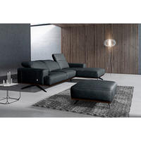 HOCKER in Leder Blau  - Blau/Schwarz, Design, Leder/Metall (95/46/80cm) - Livetastic