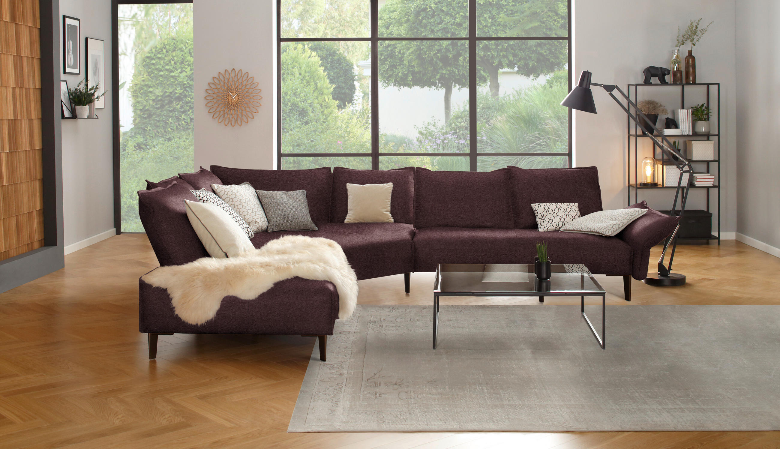 ECKSOFA in Echtleder Dunkelbraun  - Dunkelbraun/Schwarz, Design, Leder/Metall (272/340cm) - W.Schillig