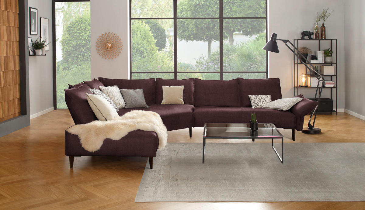 ECKSOFA in Echtleder Dunkelbraun  - Dunkelbraun/Schwarz, Design, Leder/Metall (272/340cm) - W.Schillig