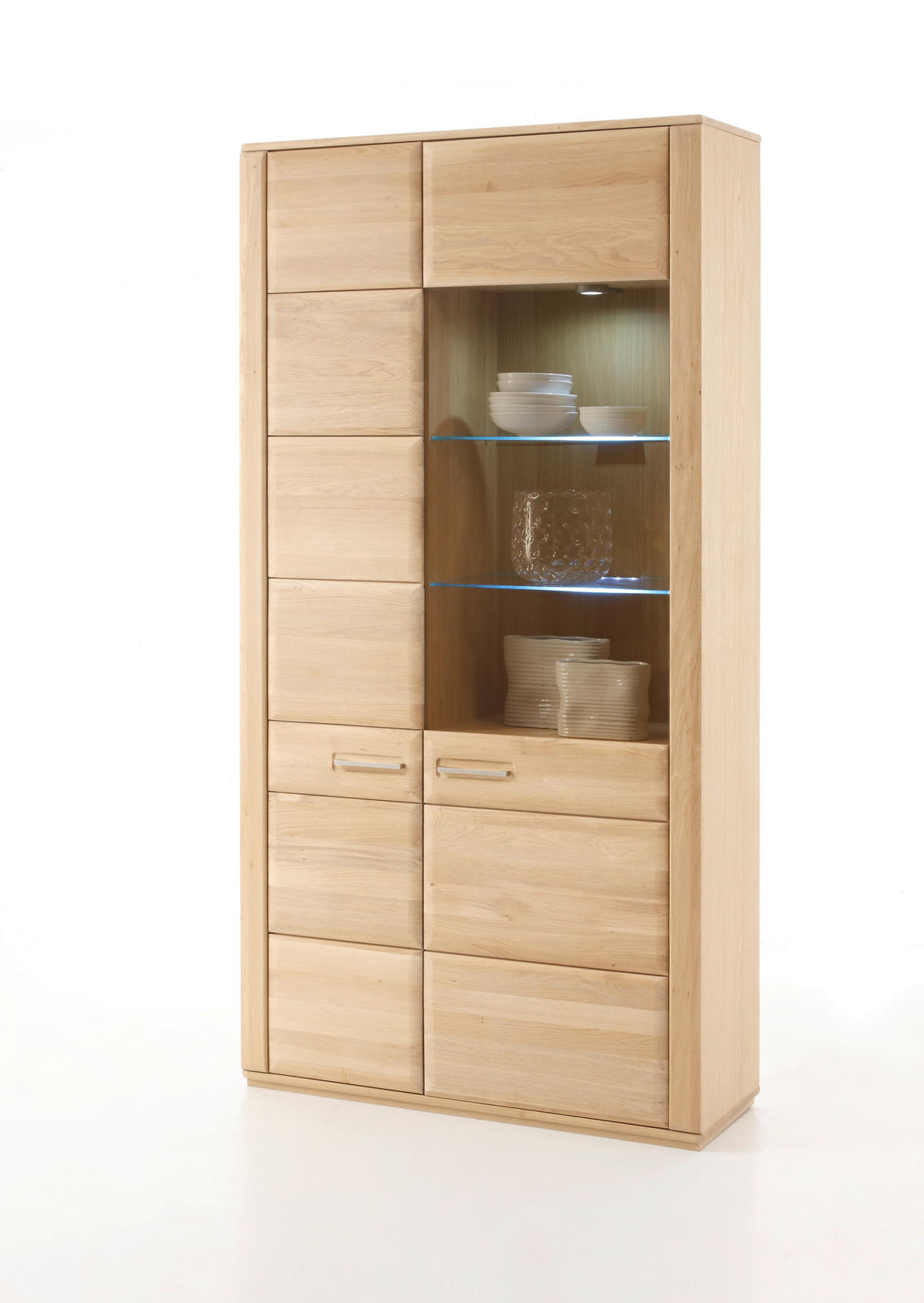 VITRINENKOMBINATION in furniert, teilmassiv Eiche Eichefarben  - Eichefarben/Nickelfarben, Design, Glas/Holz (107/209/38cm) - Livetastic