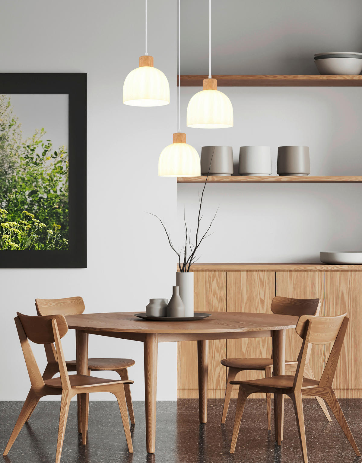 HÄNGELEUCHTE Swanson 51/130 cm  - Opal/Braun, Design, Glas/Holz (51/130cm) - Globo