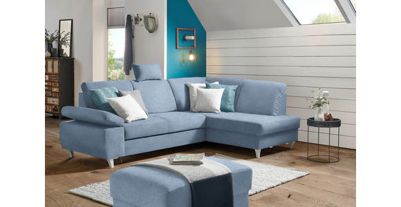 ECKSOFA in Flachgewebe Blau  - Blau/Silberfarben, KONVENTIONELL, Holz/Textil (255/186cm) - Cantus