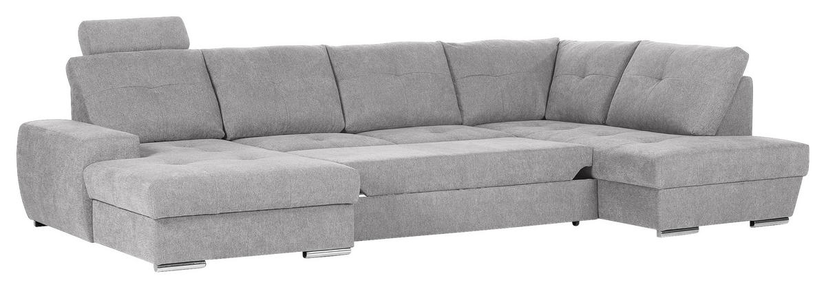 WOHNLANDSCHAFT in Flachgewebe Hellgrau  - Chromfarben/Hellgrau, Konventionell, Kunststoff/Textil (180/338/217cm) - Hom`in