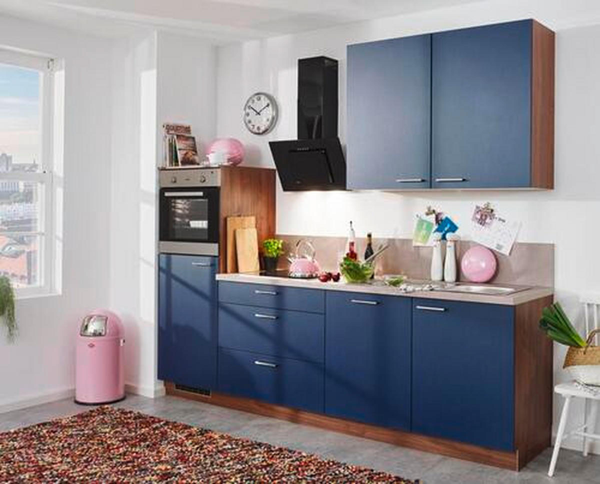 BUCĂTĂRIE STANDARD  - culoare lemn de nuc/albastru închis, Design, material pe bază de lemn (290cm) - Welnova