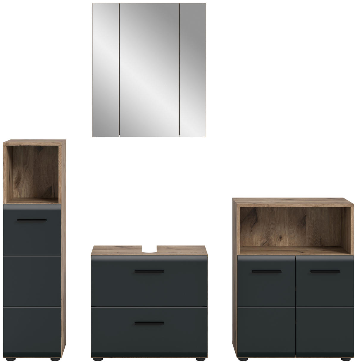 BADEZIMMER 4-teilig  in 150 cm  - Eiche dunkel/Schwarz, Basics, Holzwerkstoff/Kunststoff (150cm) - MID.YOU