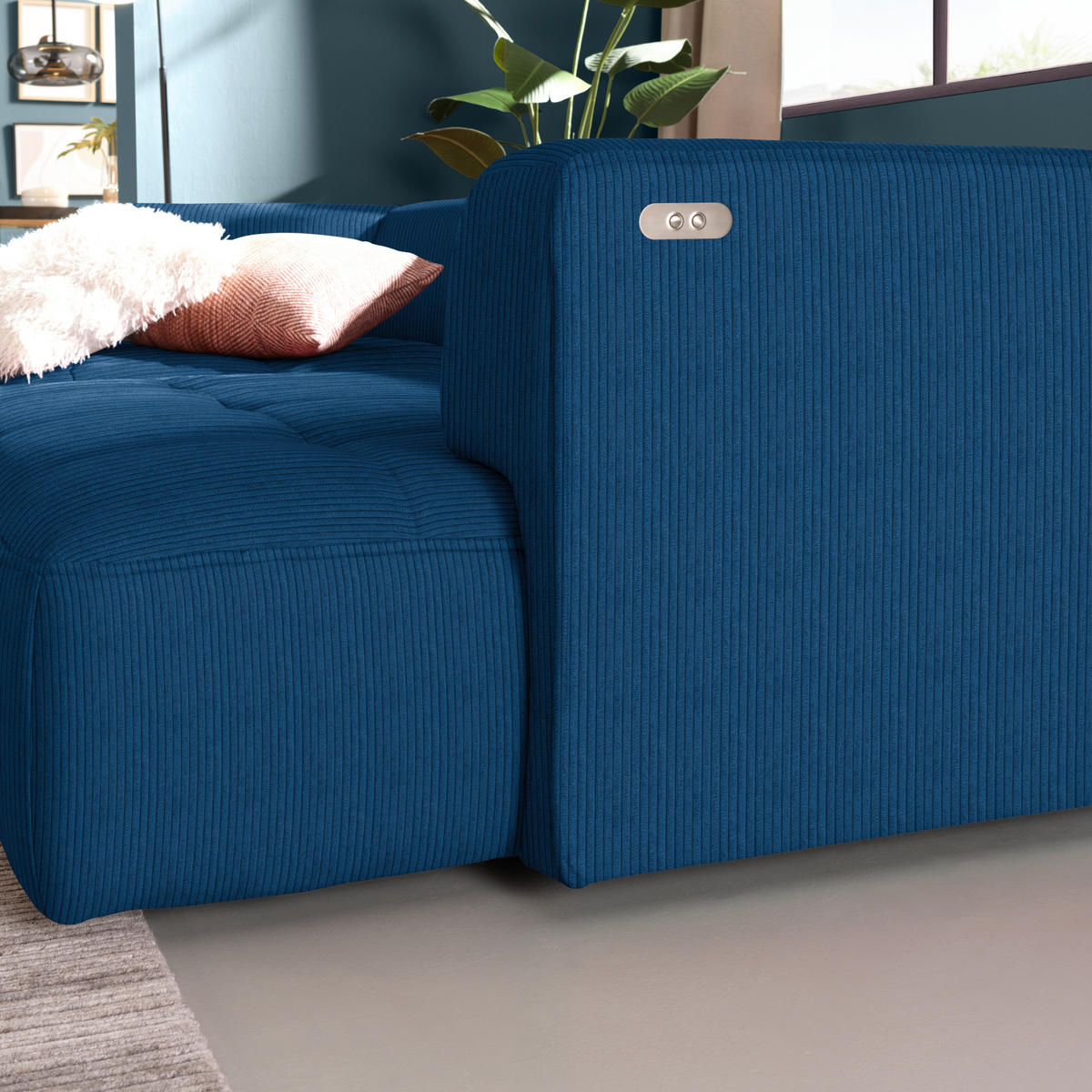 ECKSOFA Feincord Royalblau  - Royalblau/Schwarz, Design, Kunststoff/Textil (188/288cm) - Welnova