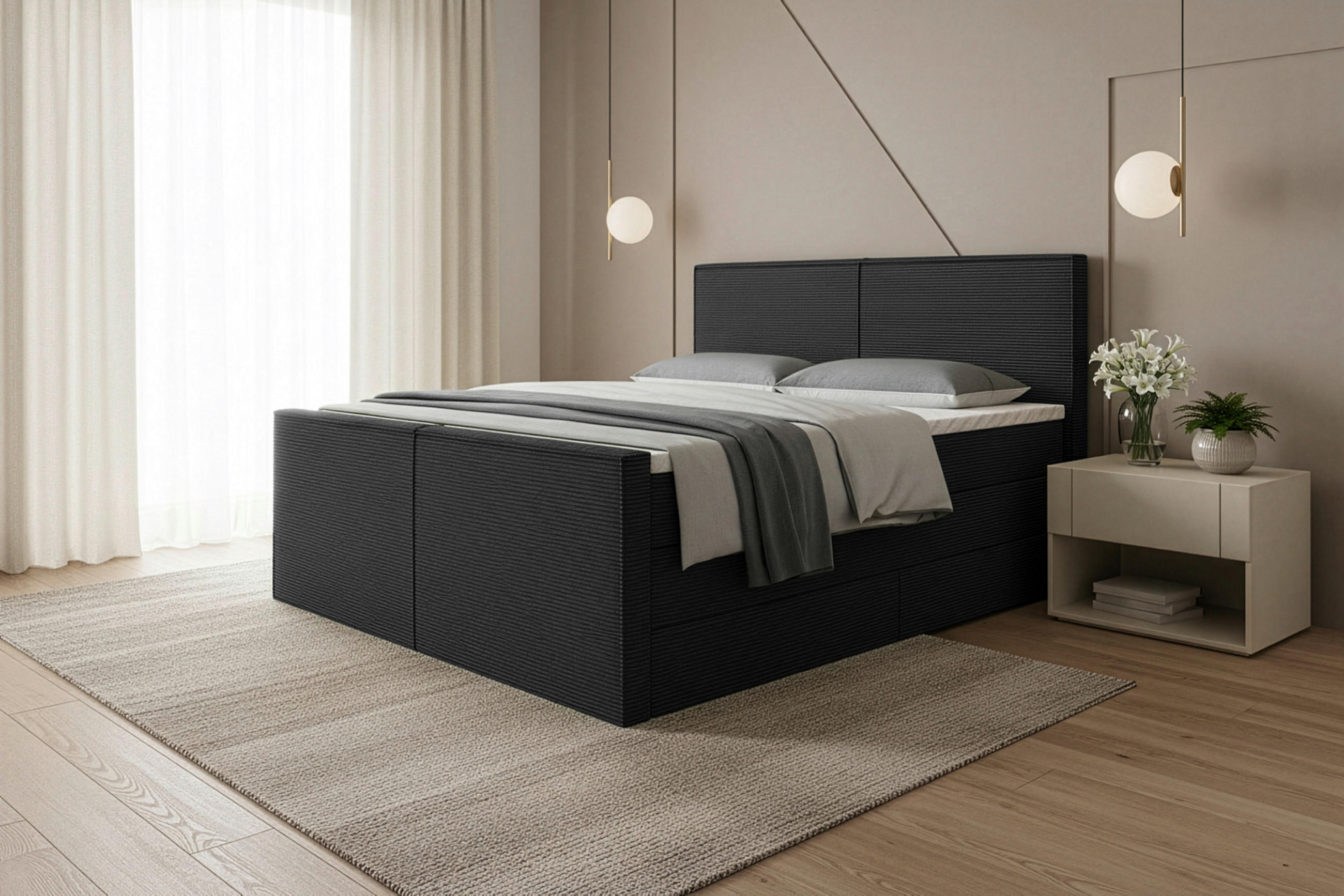 BOXSPRINGBETT 180/200 cm,  in Schwarz, Matratze, Bettkasten, Topper, H3 + H3 = fest  - Schwarz, MODERN, Textil (180/200cm) - Livetastic