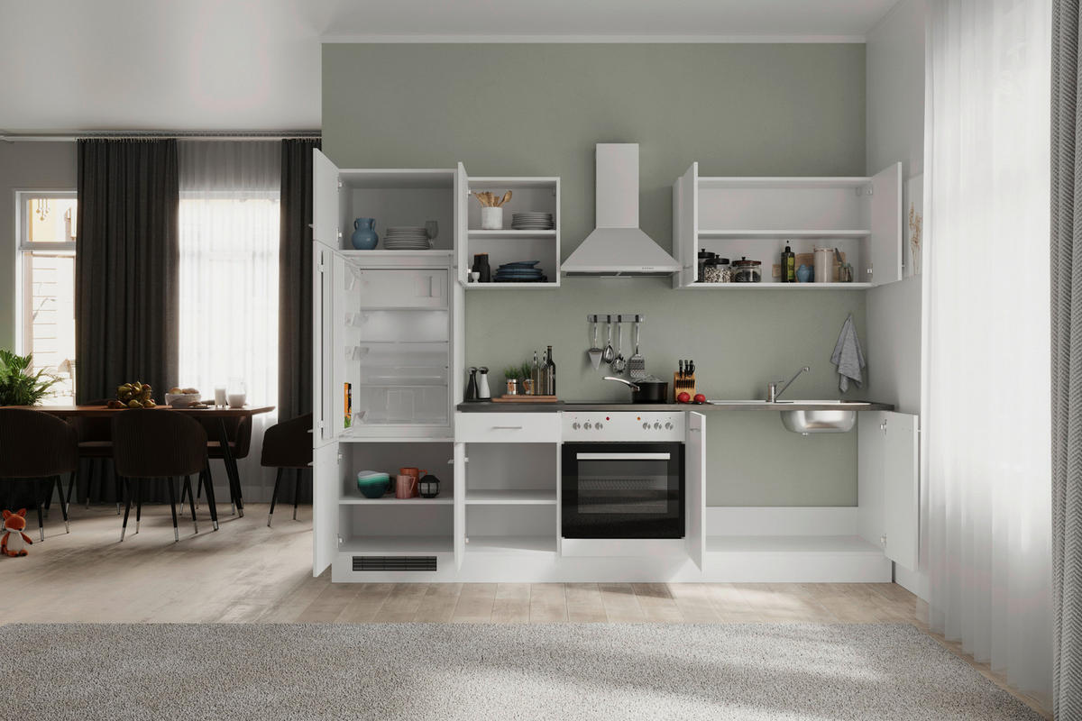 KÜCHENBLOCK 270 cm   in Weiß  - Graubraun/Alufarben, MODERN, Holzwerkstoff/Kunststoff (270cm) - FlexWell