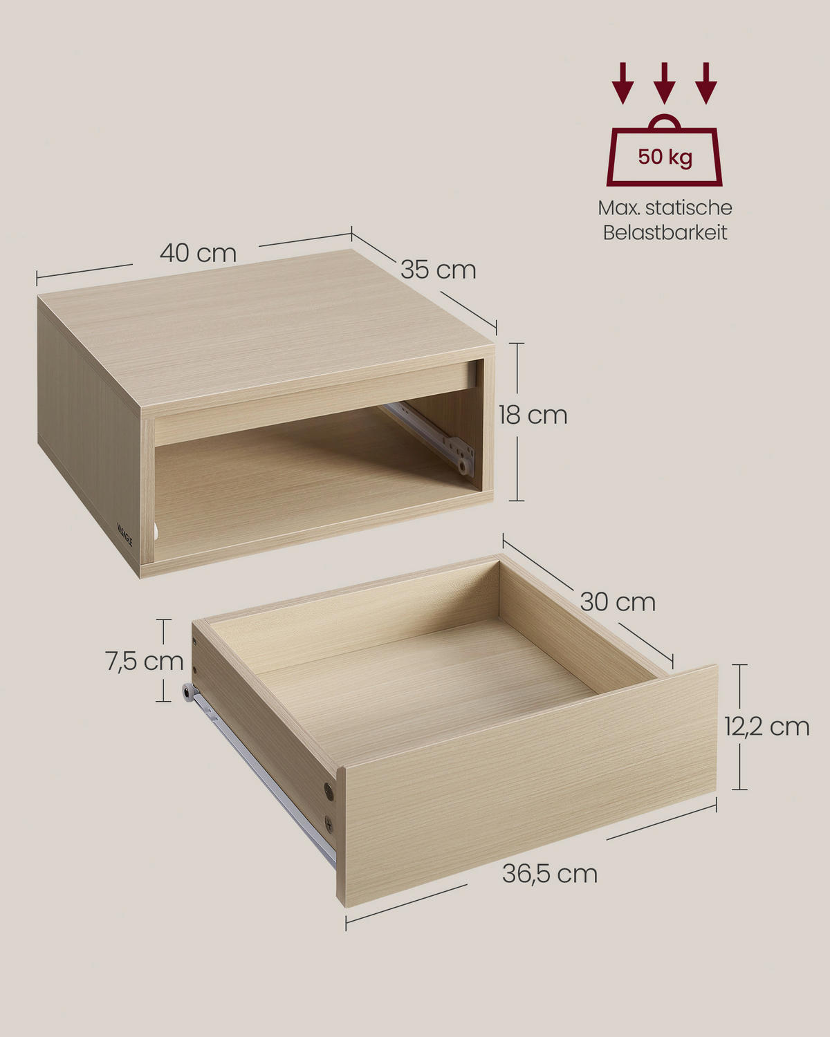 NACHTTISCH 40/18/35 cm  - Beige, MODERN, Holzwerkstoff (40/18/35cm) - MID.YOU
