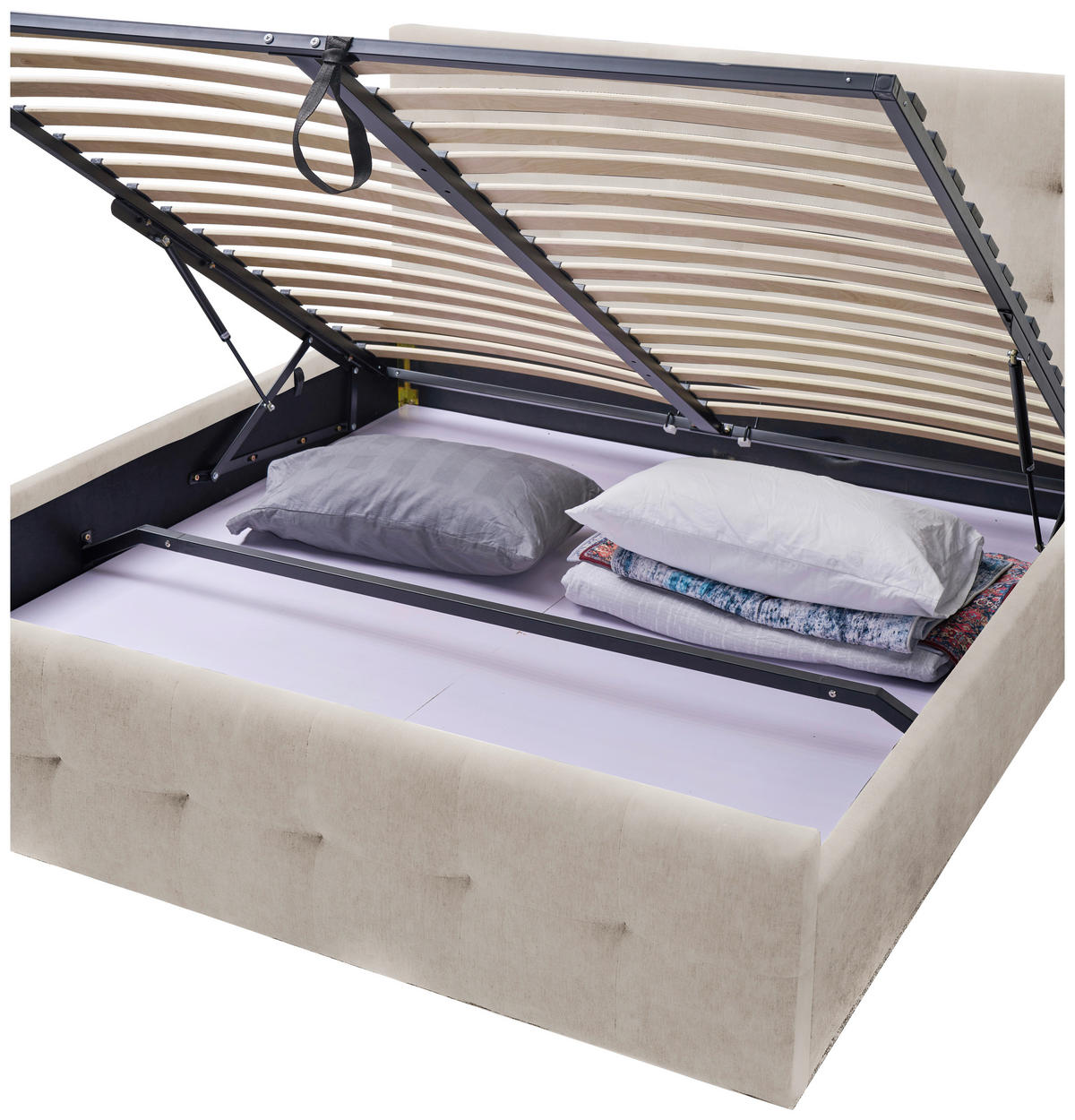 POLSTERBETT 180/200 cm,  in Beige, gepolstertes Kopfteil, Lattenrost, Bettkasten,  - Beige/Schwarz, Design, Holz/Kunststoff (180/200cm) - Boxxx