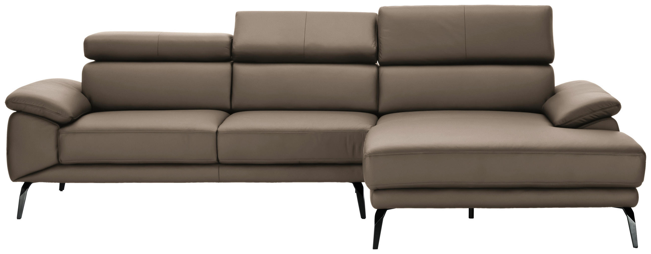 ECKSOFA in Echtleder Hellbraun  - Hellbraun/Schwarz, Design, Leder/Metall (295/187cm) - Novel