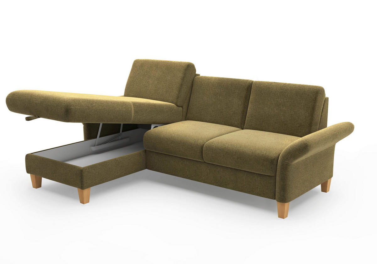 ECKSOFA ROCHELLE E Olivgrün Flachgewebe  - Eichefarben/Olivgrün, KONVENTIONELL, Holz/Textil (164/251cm) - Sit & More