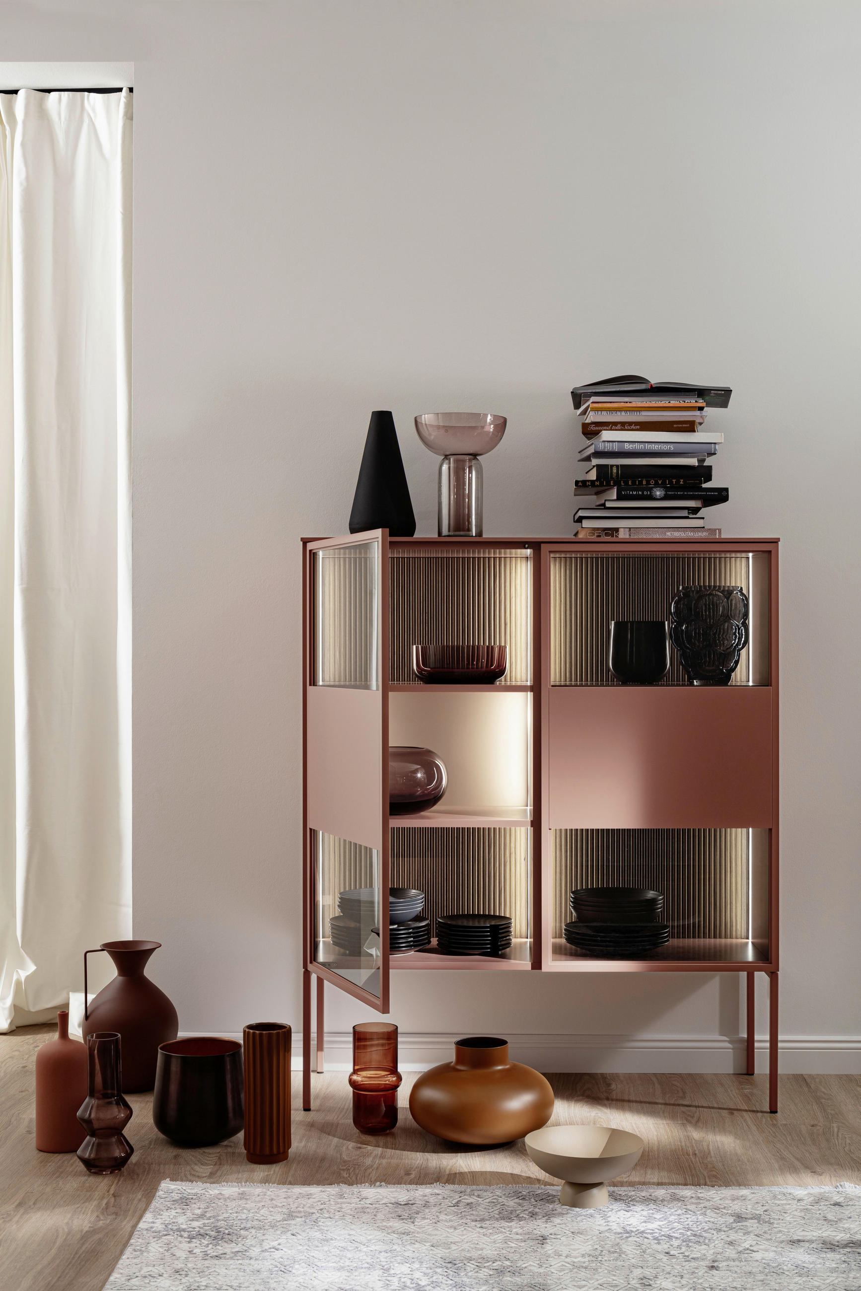 HIGHBOARD Dunkelrosa 120/145/45 cm - Dunkelrosa, Design, Glas/Holz (120/145/45cm) - Schöner Wohnen