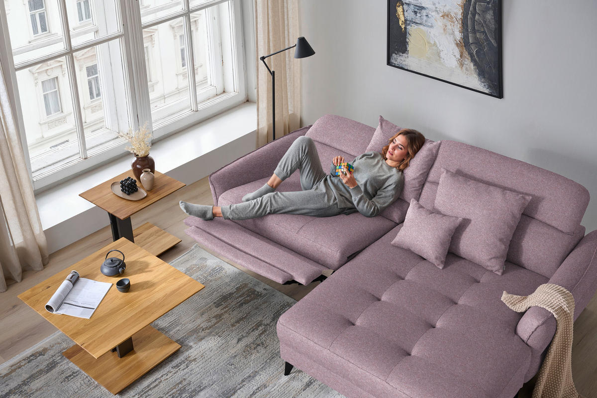 ECKSOFA MANTA in Flachgewebe Altrosa  246/175 cm  - Schwarz/Altrosa, Design, Textil/Metall (246/175cm) - Celina