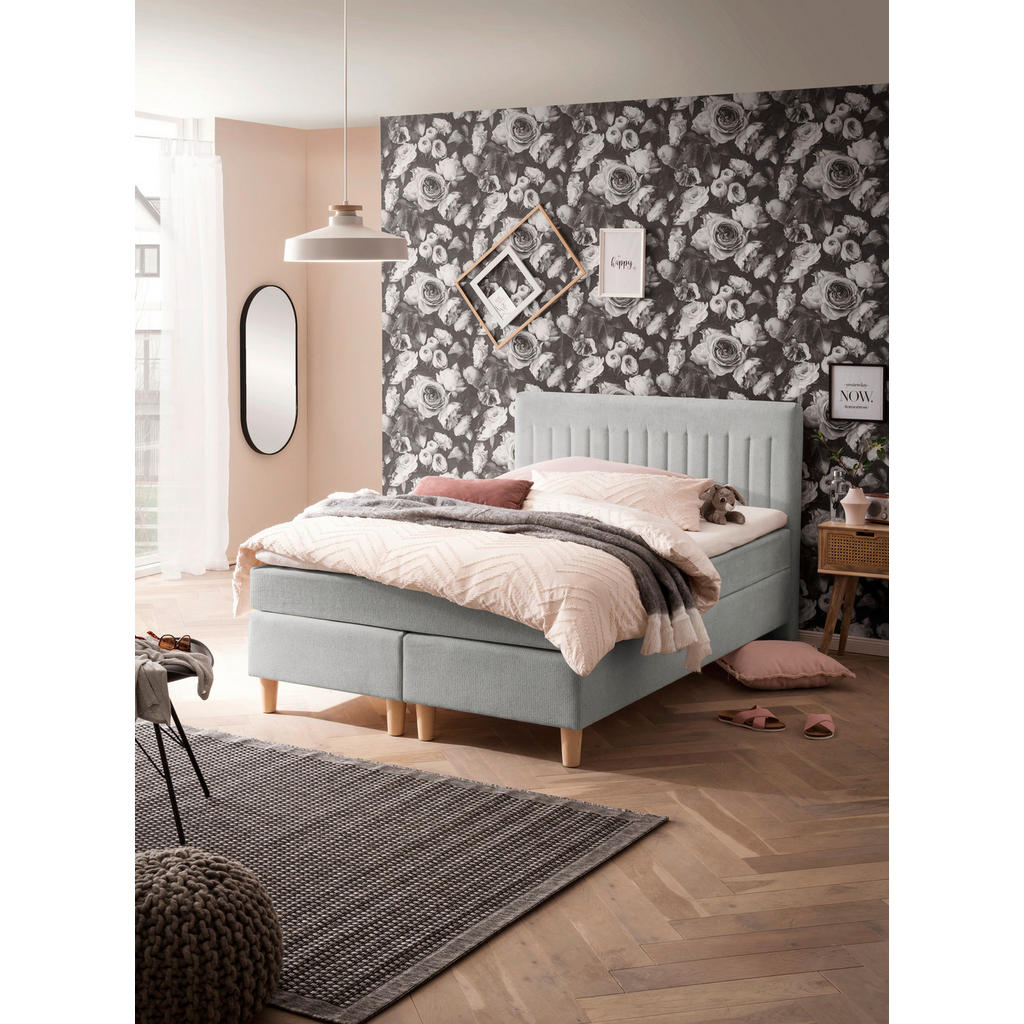 Thumbnail - Boxxx Boxspringbett, Graubraun, Textil, Buche, massiv, H3, Höhe ca. 17 cm, 140x200 cm, Stoffauswahl, Topper durchgehend,...
