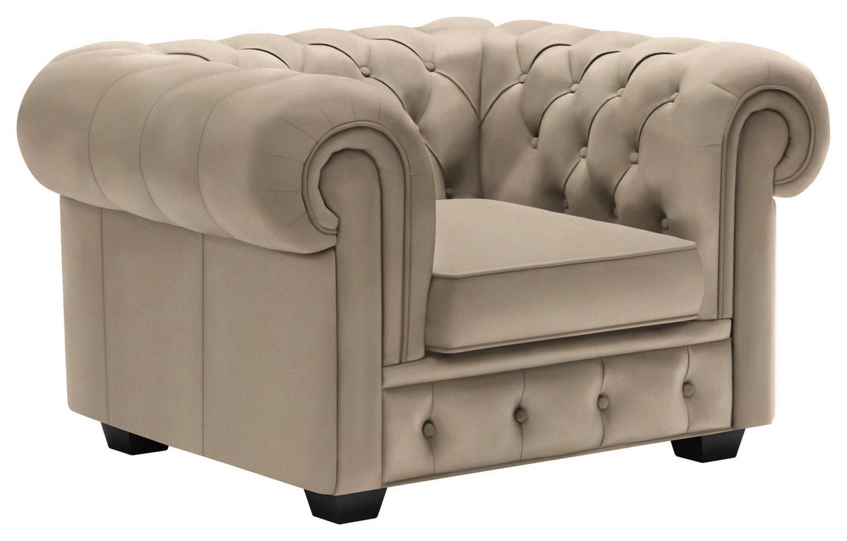 CHESTERFIELD-SESSEL in Lederlook Beige  - Wengefarben/Beige, Lifestyle, Holz/Textil (115/76,5/96cm) - Landscape