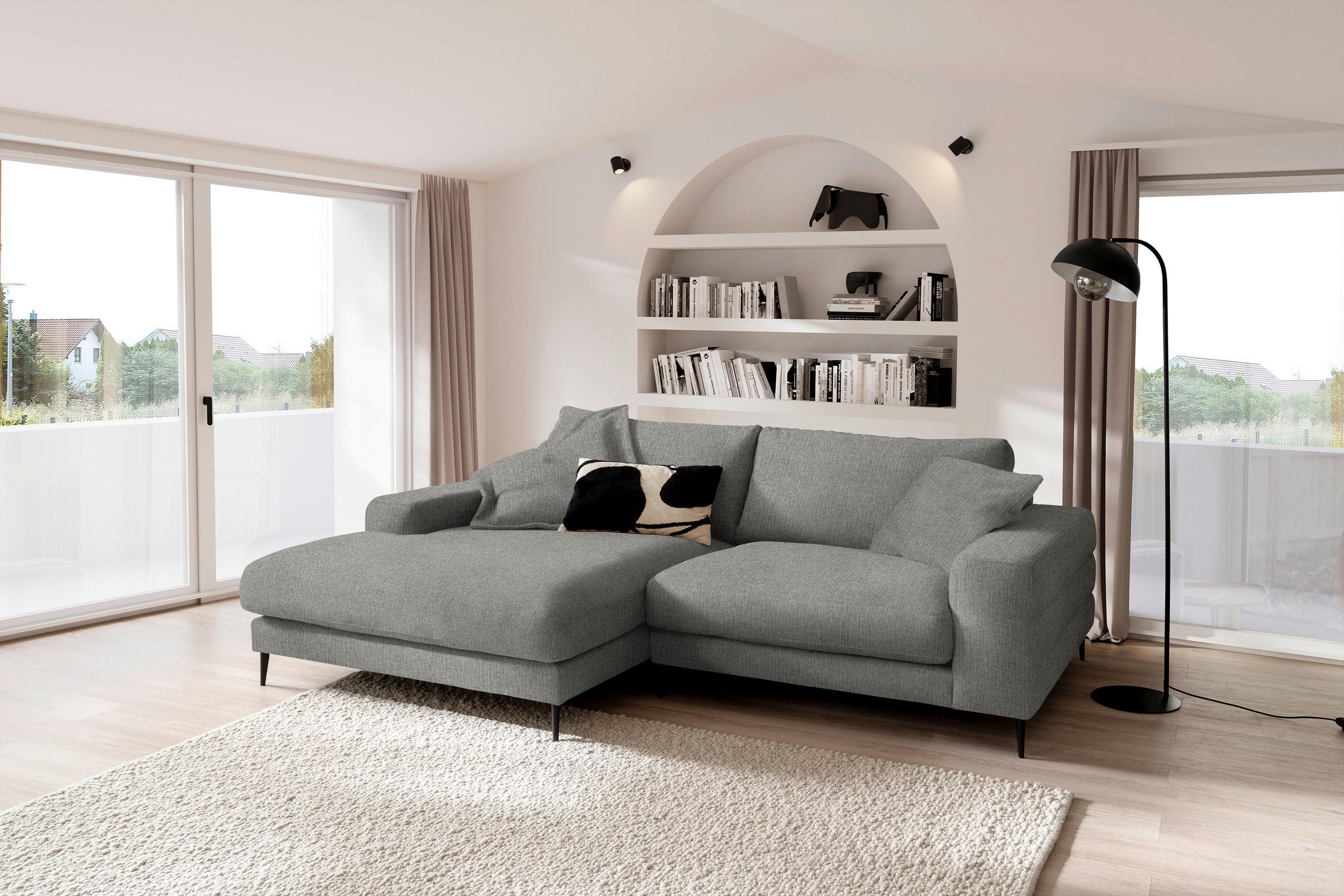ECKSOFA in Flachgewebe Hellgrau  - Hellgrau/Schwarz, Design, Textil/Metall (177/253cm) - Dieter Knoll