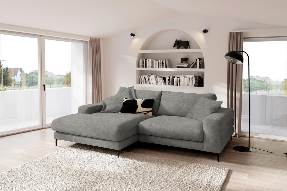 ECKSOFA in Flachgewebe Hellgrau  - Hellgrau/Schwarz, Design, Textil/Metall (177/253cm) - Dieter Knoll
