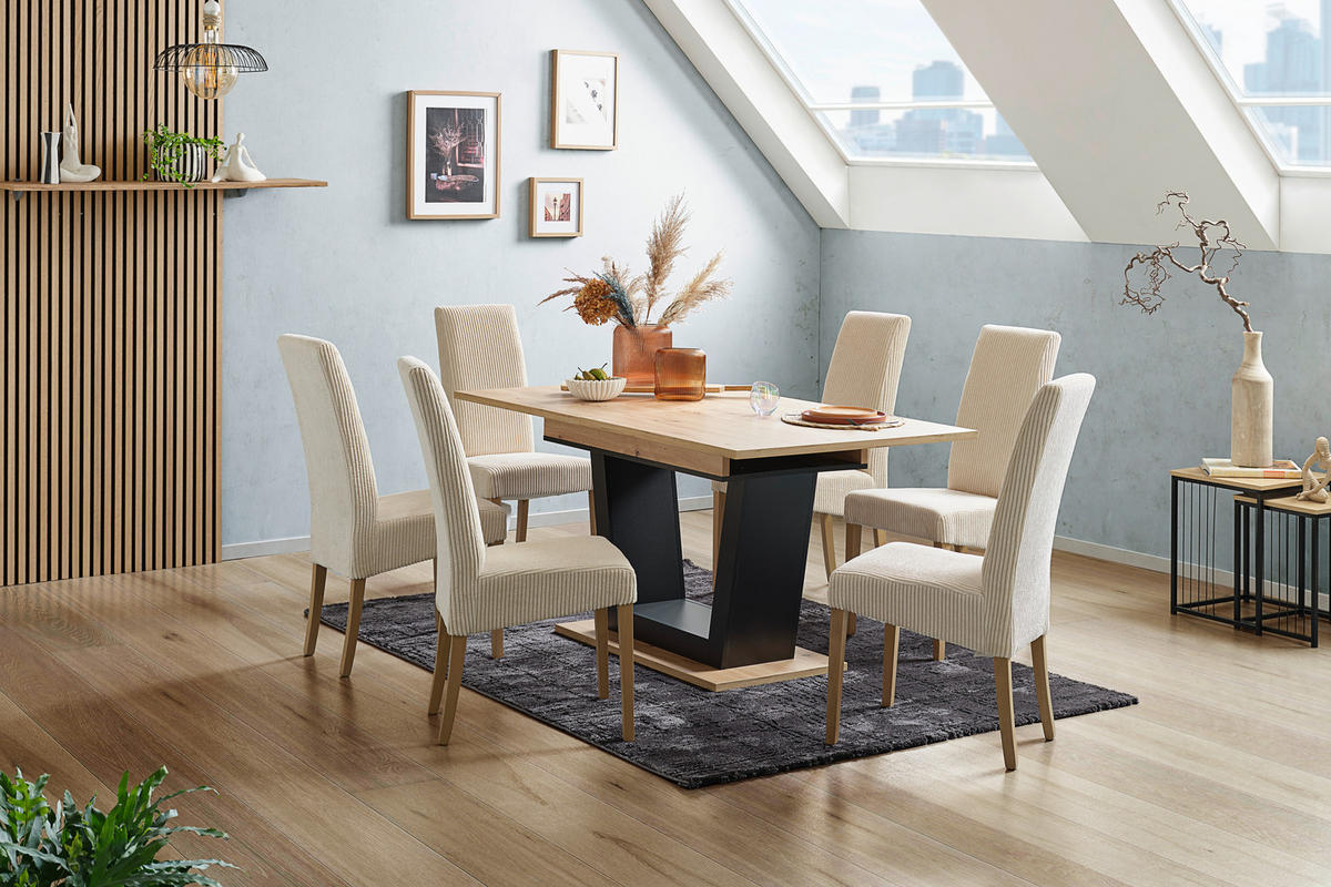 AUSZIEHTISCH Schwarz, Eiche Artisan rechteckig  ausziehbar  - Schwarz/Eiche Artisan, KONVENTIONELL, Holzwerkstoff (160-200/90/77,3cm) - home24