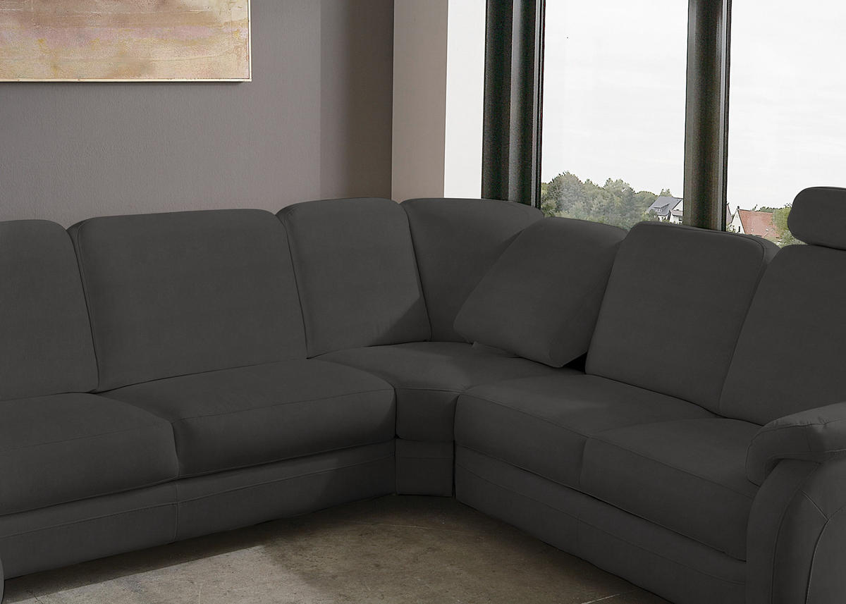 WOHNLANDSCHAFT  in Echtleder Dunkelgrau  - Dunkelgrau/Alufarben, KONVENTIONELL, Leder/Metall (165/329/239cm) - Beldomo Premium