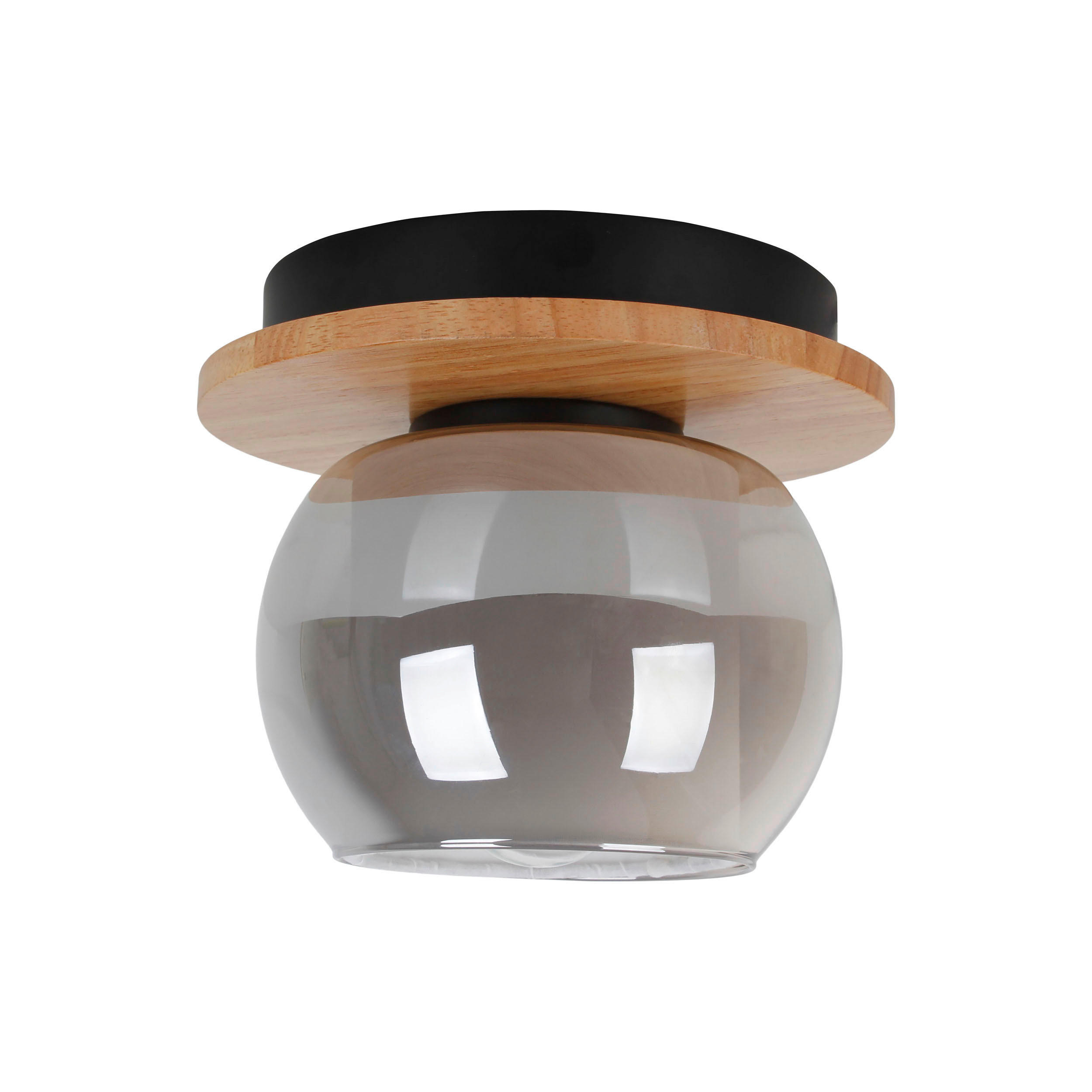 DECKENLEUCHTE TEXAS 18/15 cm   - Schwarz/Naturfarben, Design, Glas/Holz (18/15cm) - Näve