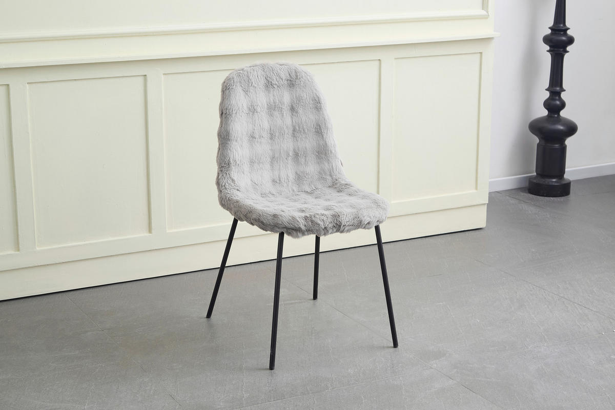 STUHL   Plüsch  Grau  - Schwarz/Grau, Design, Textil/Metall (44/87/53cm) - Milino