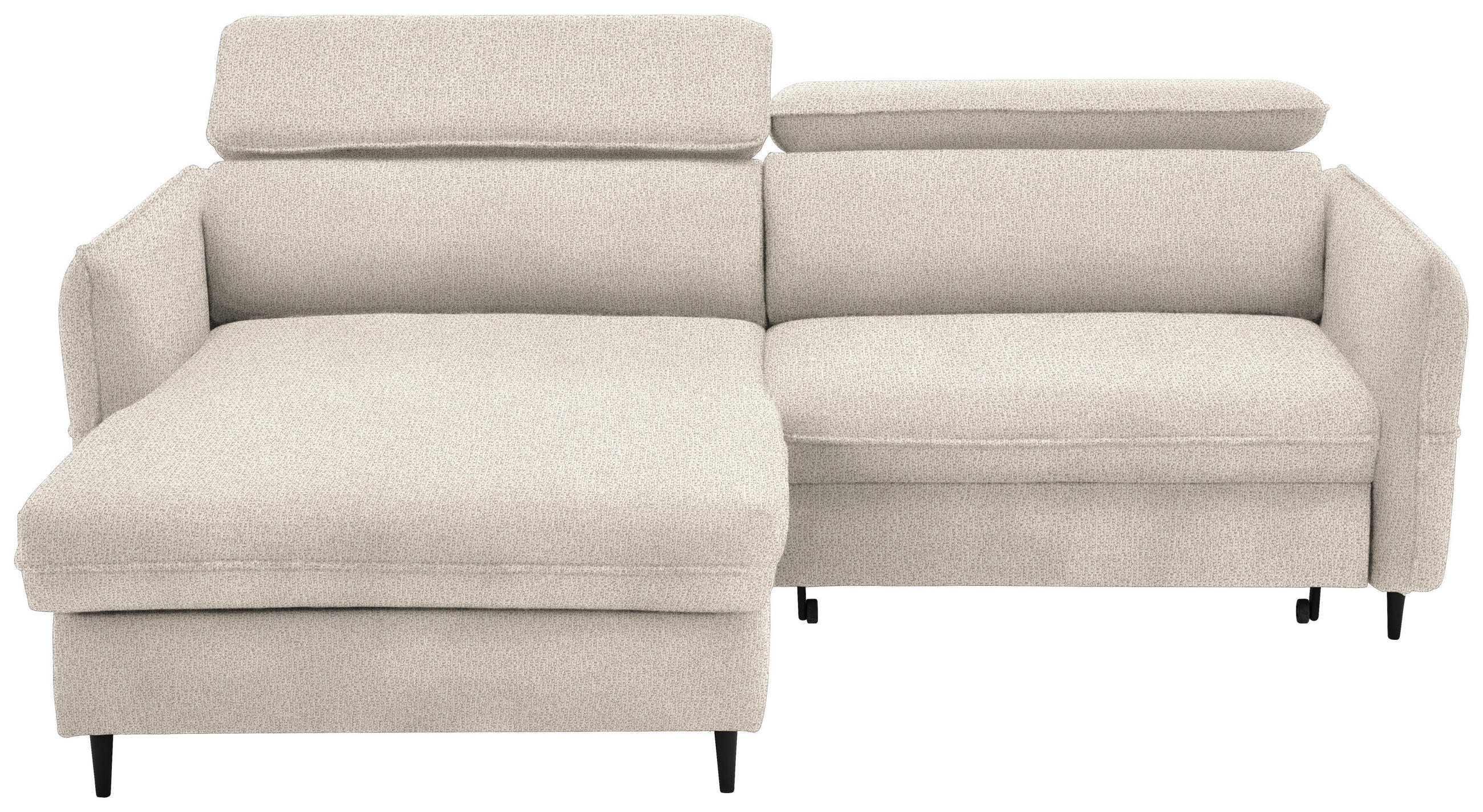 ECKSOFA inkl. Funktionen Beige Flachgewebe Bettkasten, Schlaffunktion, Rücken echt, Kopfteilverstellung  - Beige/Schwarz, Design, Holz/Textil (185/232cm) - Stylife