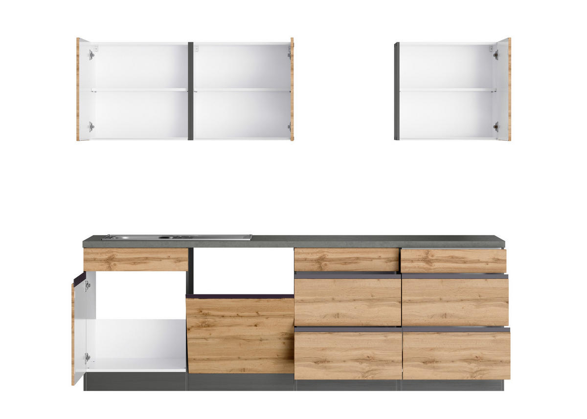 KÜCHENLEERBLOCK 390 cm   Graphitfarben, Eiche Wotan  - Eiche Wotan/Graphitfarben, Design, Holzwerkstoff (390cm) - Held