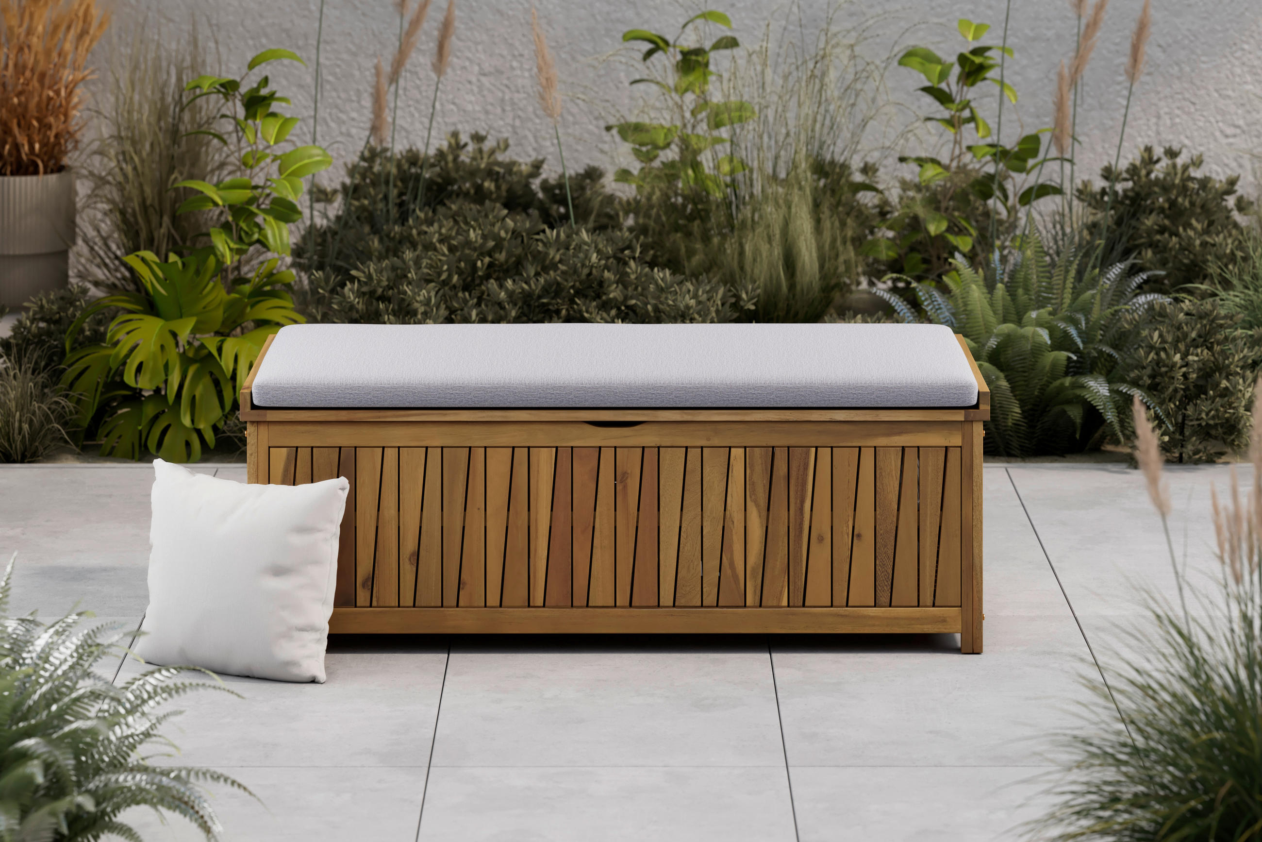 KISSENBOX 140/60/50 cm  - Grau/Akaziefarben, MODERN, Holz/Textil (140/60/50cm) - Ambia Garden