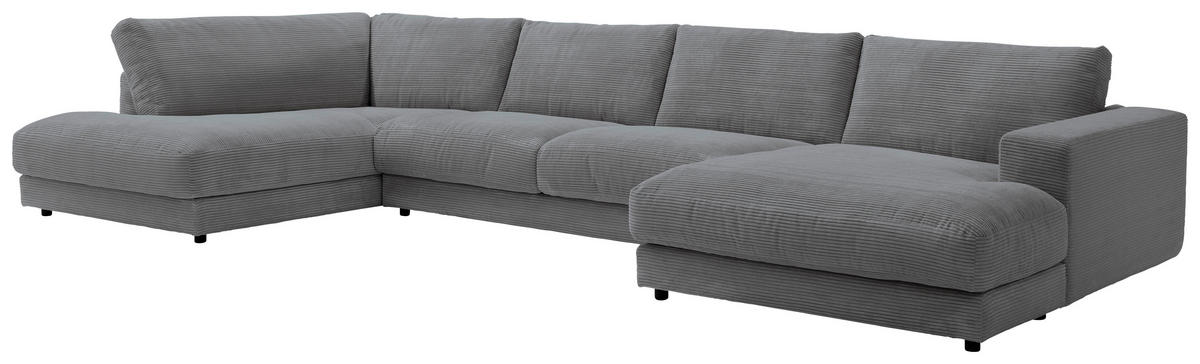 WOHNLANDSCHAFT Dunkelgrau Cord  - Dunkelgrau/Schwarz, Design, Kunststoff/Textil (224/425/190cm) - Hom`in