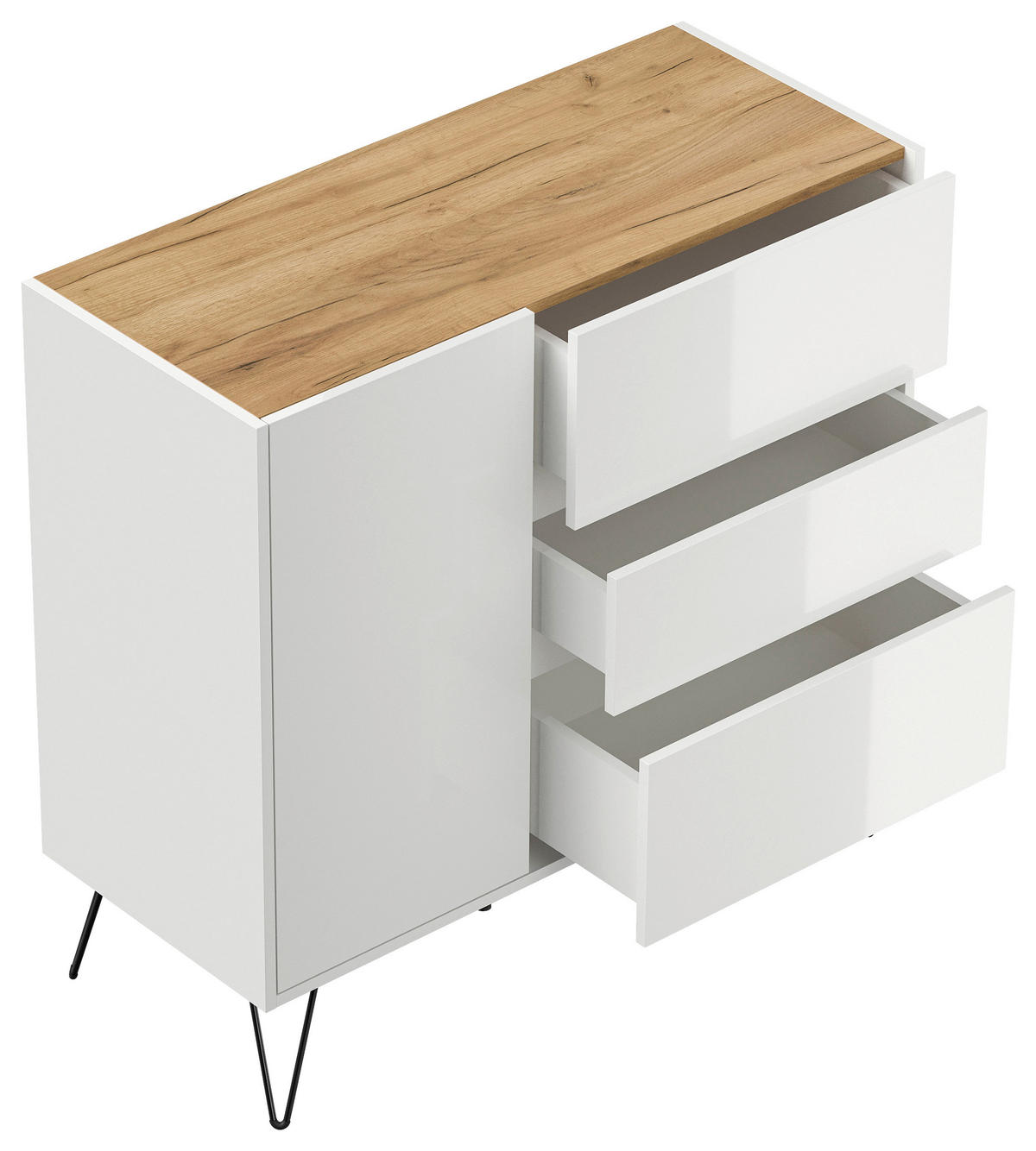 SIDEBOARD Posseik Industrial 99/93,6/42 cm 3 Schublade(n)  - Weiß Hochglanz/Eichefarben, Design, Holzwerkstoff/Metall (99/93,6/42cm) - MID.YOU