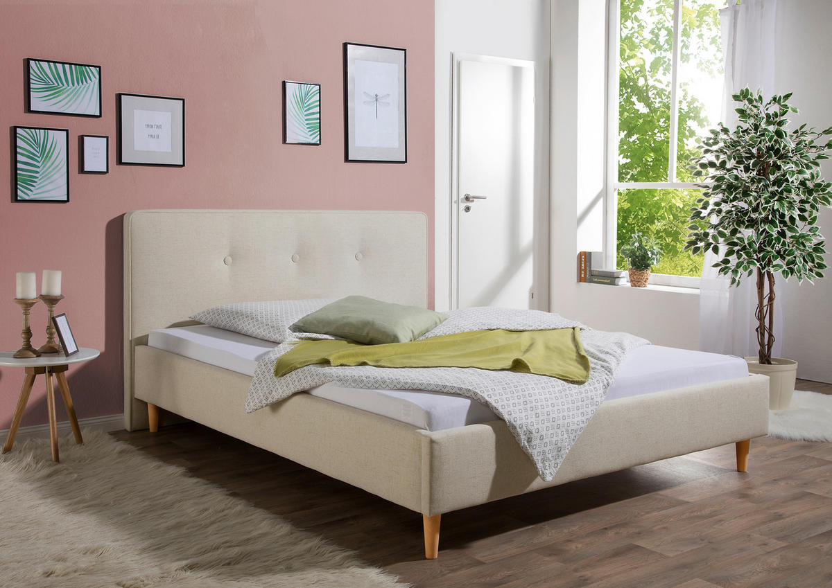 POLSTERBETT 140/200 cm,  in Beige,  - Beige/Naturfarben, MODERN, Holz/Textil (140/200cm) - Livetastic