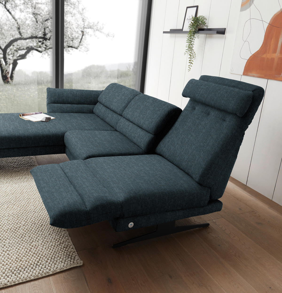 ECKSOFA in Flachgewebe Petrol  - Petrol/Schwarz, Design, Textil/Metall (176-217/279-327cm) - Dieter Knoll