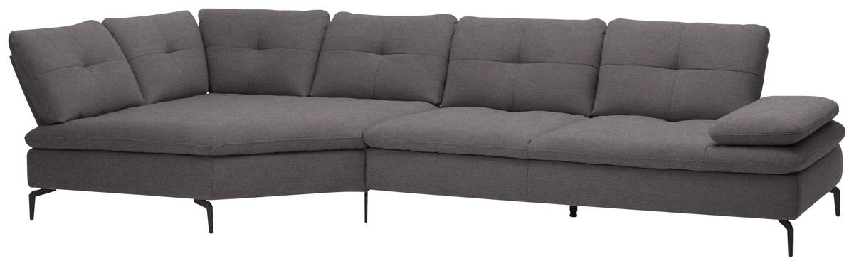 ECKSOFA in Flachgewebe Anthrazit  159/344 cm  - Anthrazit/Schwarz, Design, Textil/Metall (159/344cm) - Chilliano
