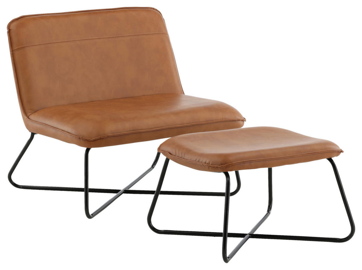 FÅTÖLJ MED FOTPALL i metall, textil brun, svart  - brun/svart, Design, metall/textil (78/71/75cm) - Livetastic