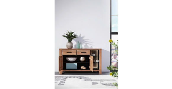 SIDEBOARD in 135/80/44 cm - Schwarz/Akaziefarben, LIFESTYLE, Glas/Holz (135/80/44cm) - Landscape