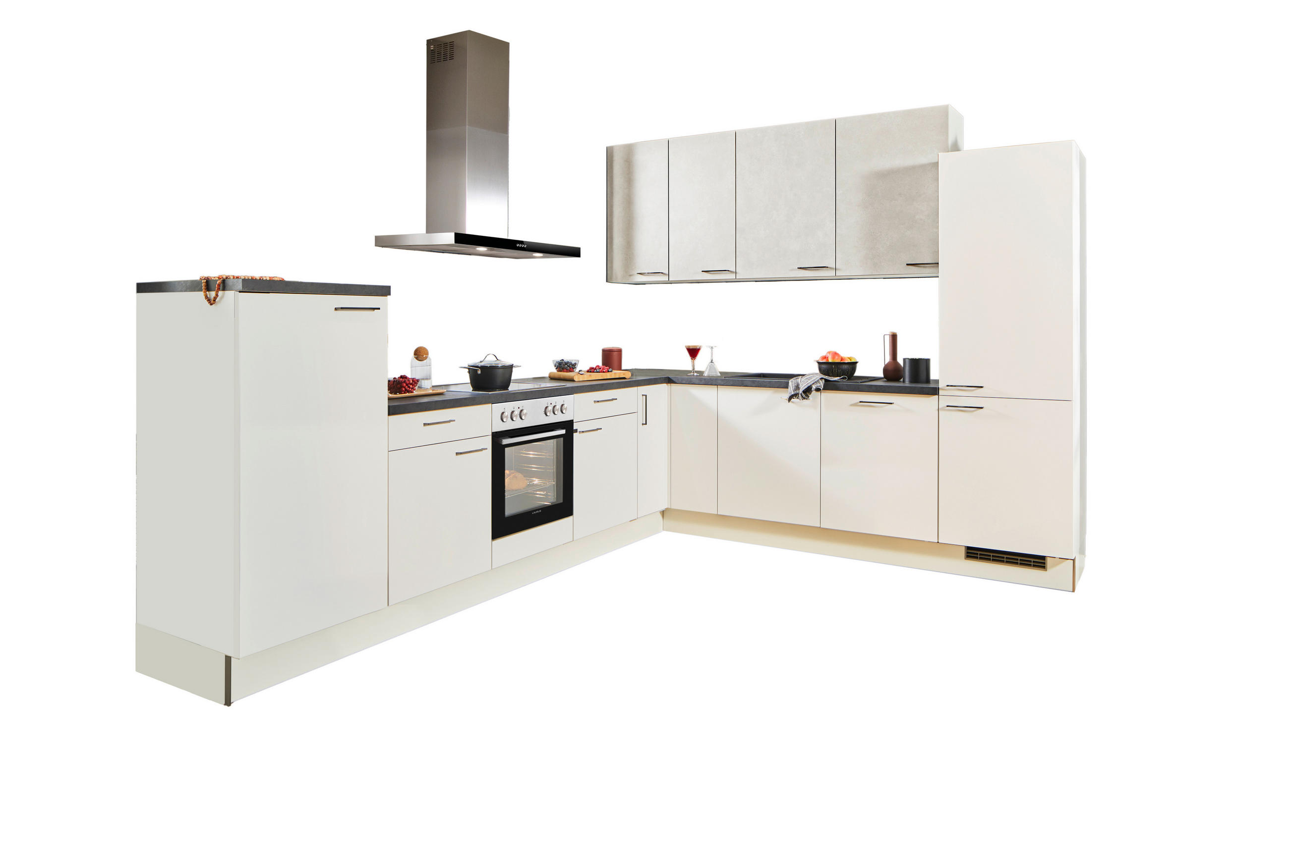 ECKKÜCHE 330/270 cm  in Weiß, Sandfarben  - Sandfarben/Schwarz, Design, Holzwerkstoff/Metall (330/270cm) - Xora