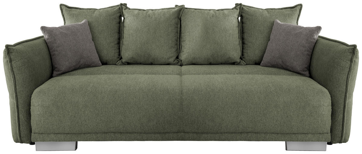 BIGSOFA in Chenille Dunkelgrün  - Chromfarben/Dunkelgrün, Modern, Kunststoff/Textil (242/71/90/131cm) - Livetastic