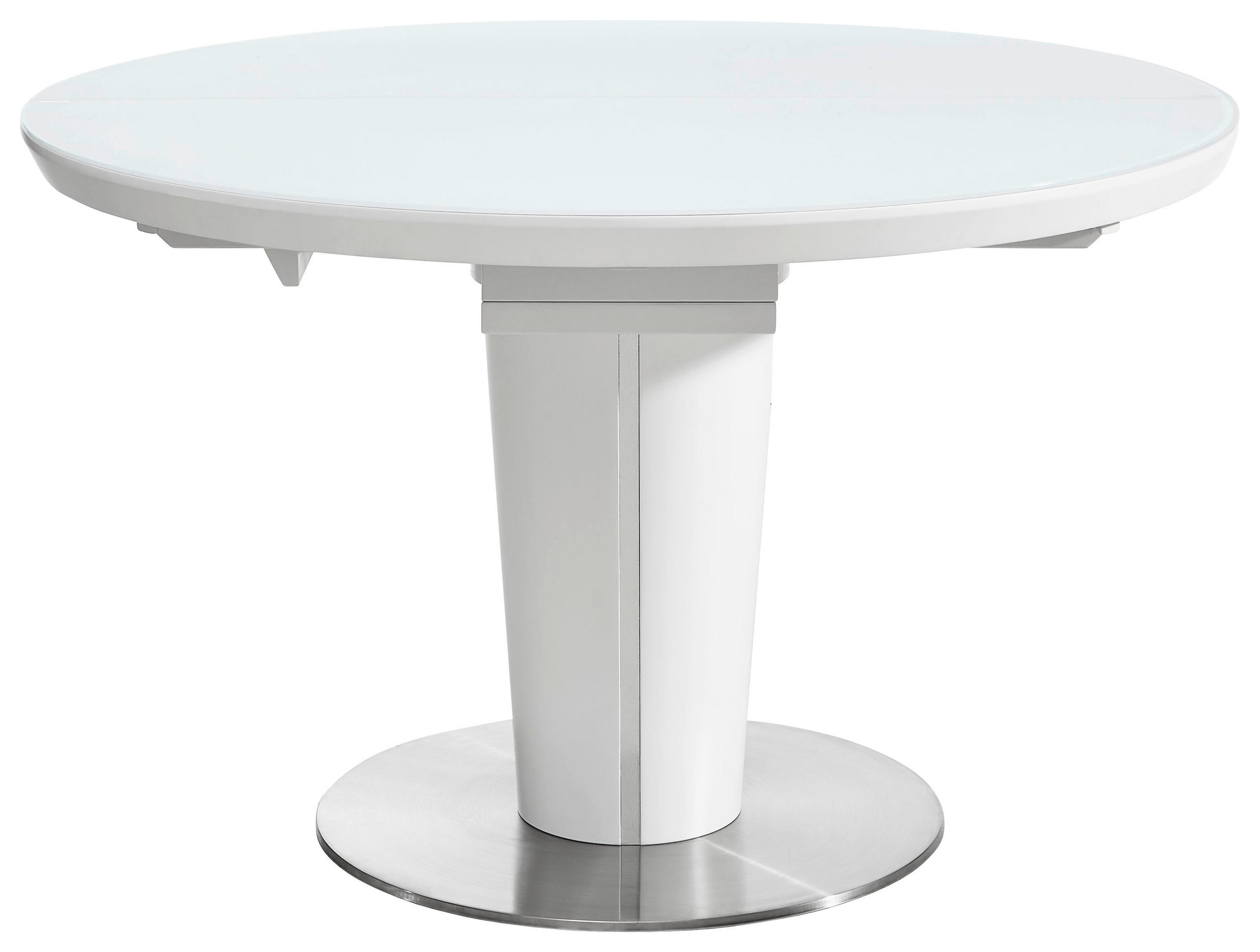 MASĂ din metal, sticlă, material pe bază de lemn 120-160/120/76 cm   - alb/culoare inox, Design, sticlă/metal (120-160/120/76cm) - Novel