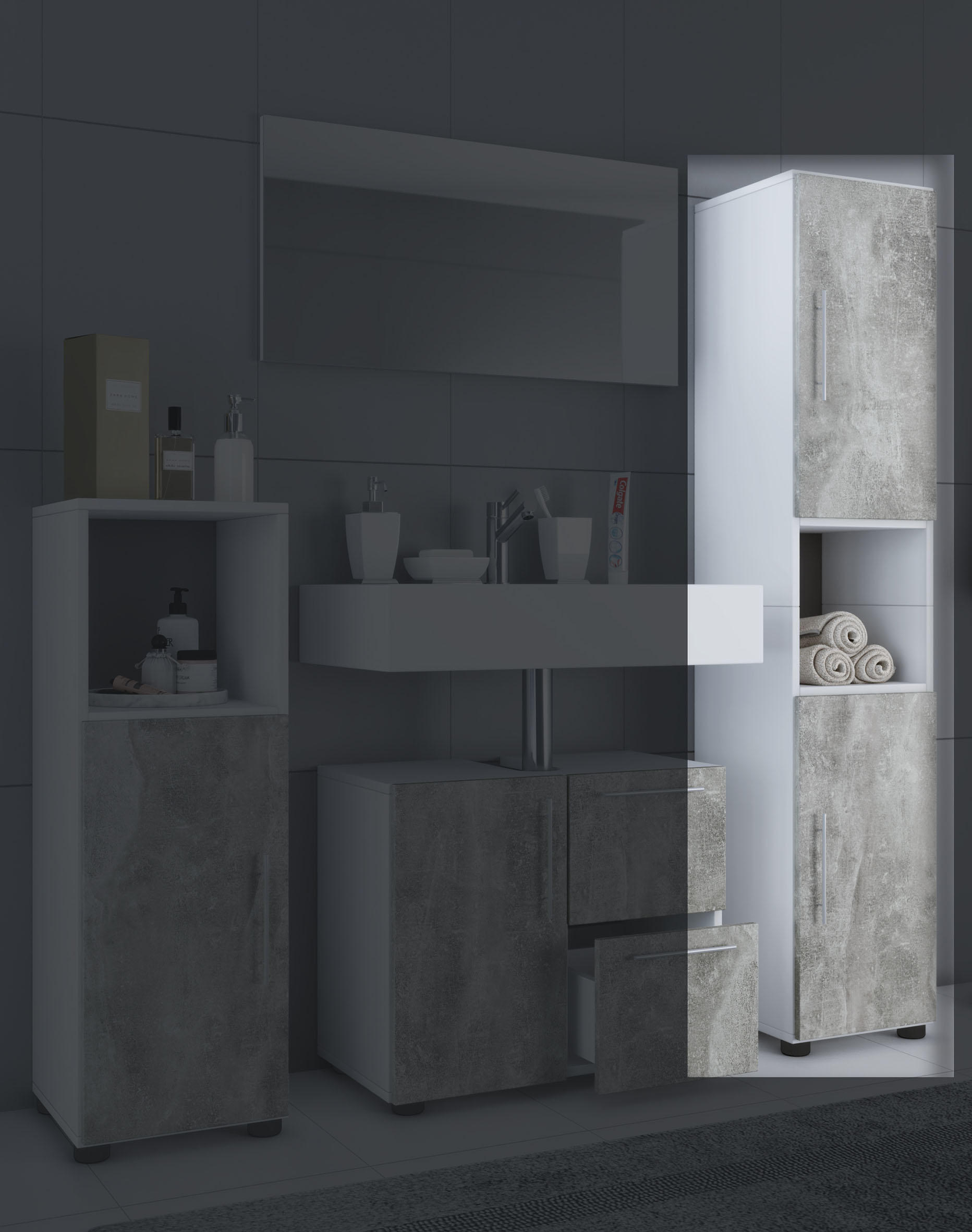 HOCHSCHRANK 31/160/30 cm  - Weiss/Grau, Basics, Holzwerkstoff (31/160/30cm) - MID.YOU