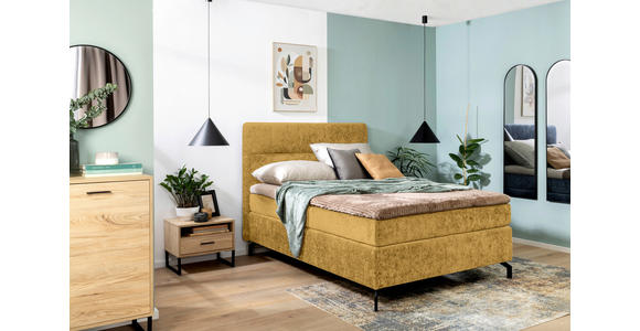 BOXSPRINGBETT 140/200 cm in Currygelb - Currygelb/Schwarz, Design, Textil/Metall (140/200cm) - Esposa