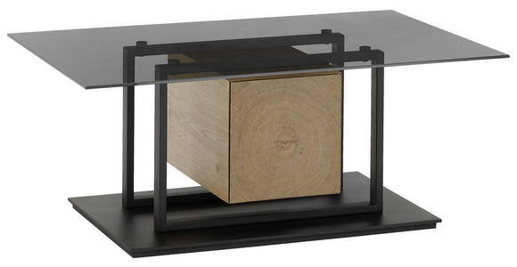 COUCHTISCH Eiche furniert Sicherheitsglas 110/70/45 cm rechteckig Schwarz, Eichefarben - Eichefarben/Schwarz, Design, Glas/Holz (110/70/45cm) - Novel