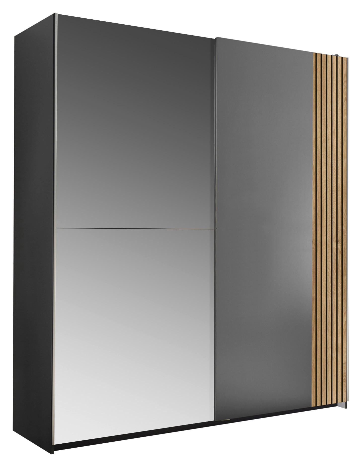 SCHWEBETÜRENSCHRANK 170/196/57 cm,  in Graphitfarben, Eichefarben, 2 Tür(en)  - Eichefarben/Alufarben, KONVENTIONELL, Glas/Holzwerkstoff (170/196/57cm) - Carryhome
