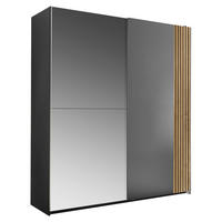 SCHWEBETÜRENSCHRANK 170/196/57 cm,  in Graphitfarben, Eichefarben, 2 Tür(en)  - Eichefarben/Alufarben, KONVENTIONELL, Glas/Holzwerkstoff (170/196/57cm) - Carryhome