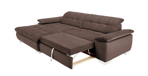 ECKSOFA in Mikrofaser Hellbraun 180/265 cm - Chromfarben/Hellbraun, Design, Textil/Metall (180/265cm) - Carryhome